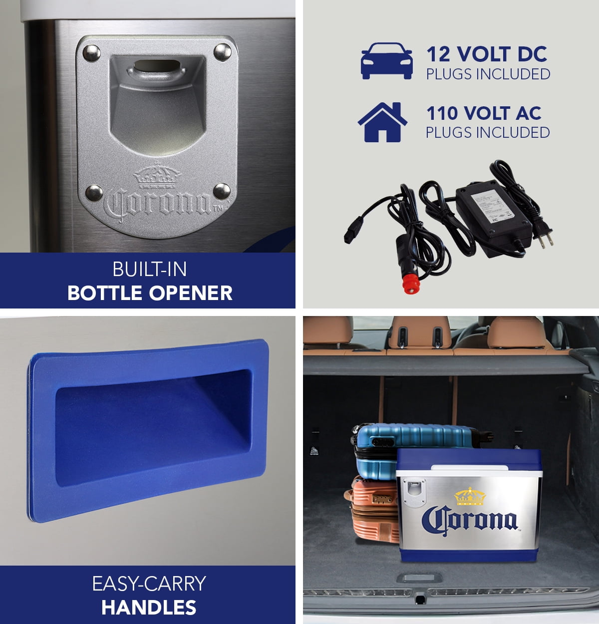 Corona Cruiser 12V Cooler, 24 Bottle Portable 45 L Fridge, Silver, Blue