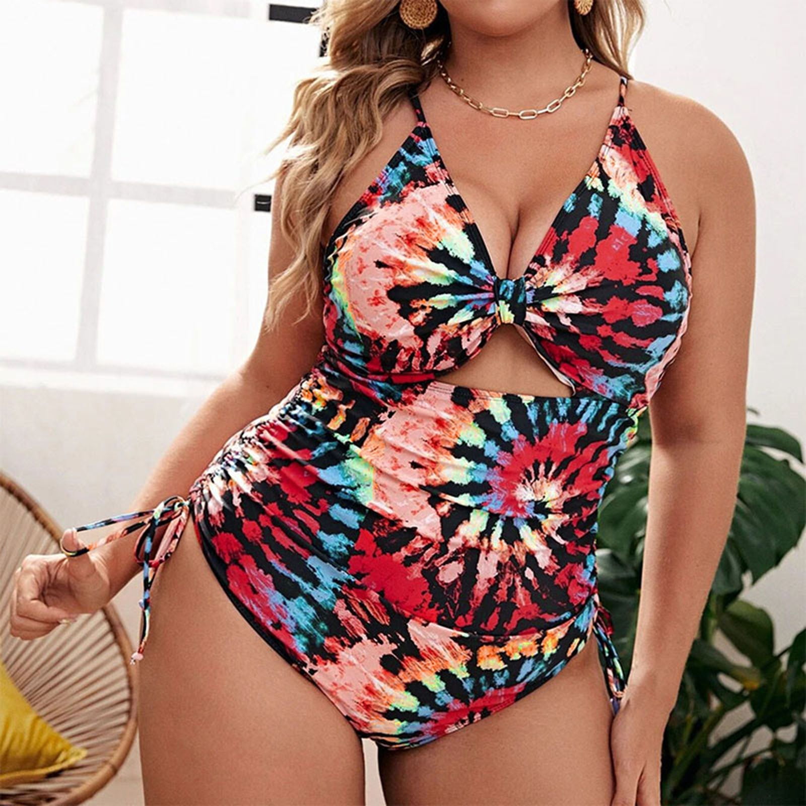 MRULIC Swimwear Women Plus Size Swimdress Print Tankini Set 2 Pieces Backless Swimsuit Beachwear 