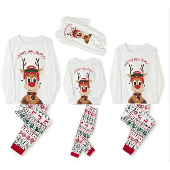 TSEXIEFOOFU Christmas Family Matching Pajamas Set, Long Sleeve Cartoon Elk Tops with Elastic Waist Pants
