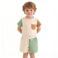 thumbnail image 2 of Toddler Short Sleeve Shirts and Shorts Set Summer Outfit for Boys Girls Casual 2 Piece Outfits Color Block Design, 2 of 5
