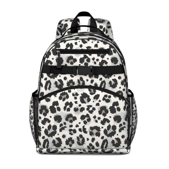 Black and White Leopard Pattern Backpack for School,Cute School Bag,Schoolbag with Adjustable Shoulder Straps & Padded Back,15.25"x11.5"x5.25"