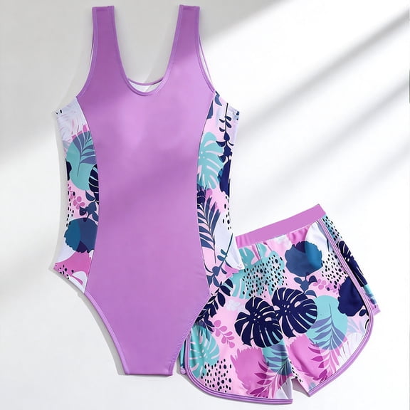 CAIXIA Teen Girl Period Swimsuits One Piece Girls Bathing Suits Spaghetti Strap Floral Print Y2k Swimsuit Ruffle Ruched Tummy Control Cutout Quick-Dry Rash Guard Swimwear