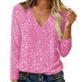 thumbnail image 2 of VJGBEGW Women All Over Sequin Long Sleeve V Neck Tunic Top Loose Fit Sparkly Glitter Dressy Blouse Casual Shirts Pink 2XL, 2 of 9