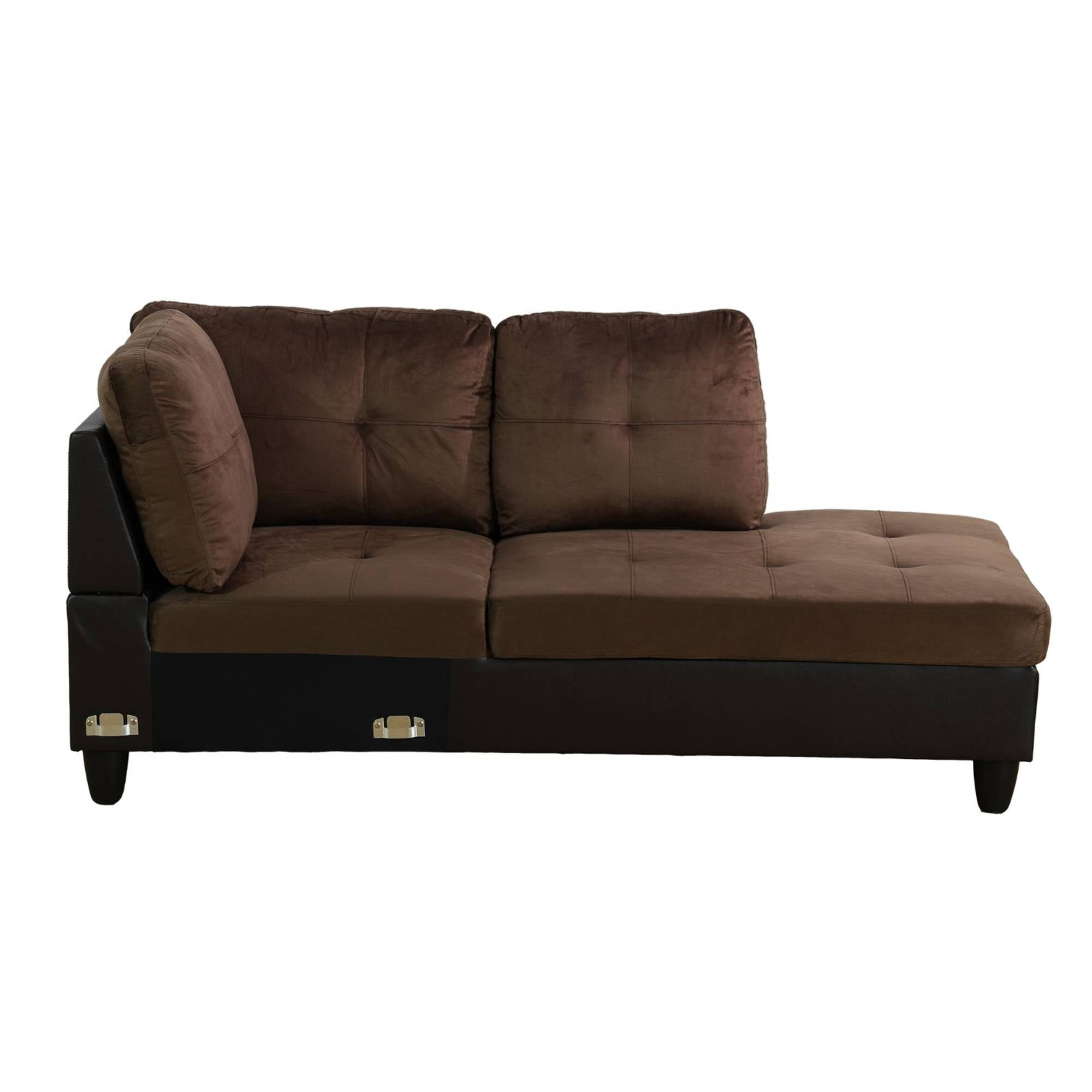 Modular Sectional Couch 3 Pieces Sofa Set with Chaise Flannel PVC L Shaped Cloud Couch for Living Room, Dark Brown