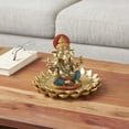 thumbnail image 2 of 10" x 7" Gold Resin Ganesh Sculpture with Lotus Plate and Colorful Dresswear, by DecMode, 2 of 9