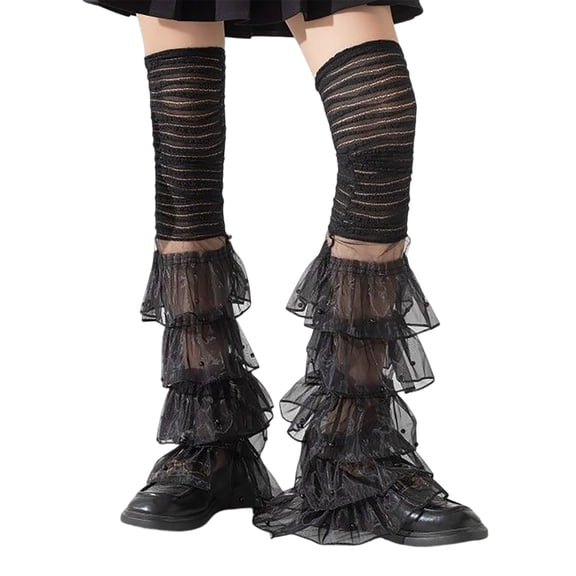 Yuanlong Women's Stackable Socks Lace Trimmed Color Block Over-the-Knee Sock Lightweight Cute And Cool Y2K Style Hosiery