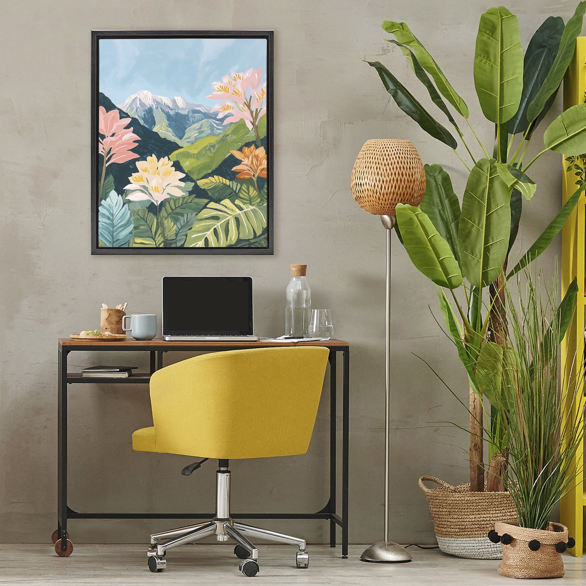 Stupell Industries Tropical Mountain Landscape Black Framed Floater Canvas Wall Art, design by The Prints Vibe