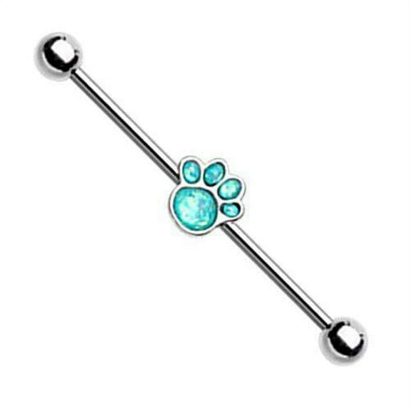 Body Accentz Animal Lover Opal Paw Print Industrial Barbell 14g 3/8''
