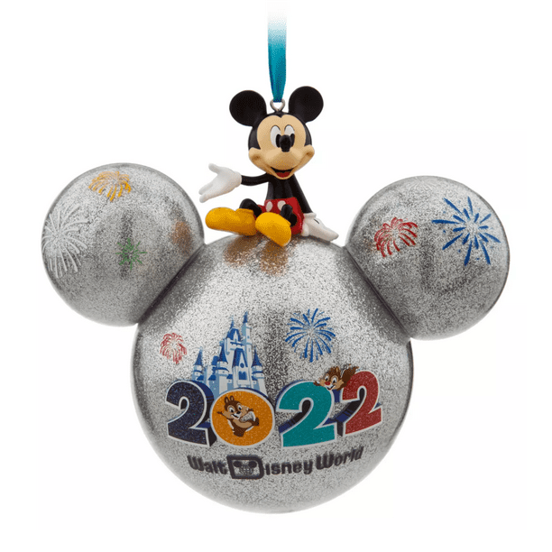 Disney Walt Disney World 2022 Mickey Icon Glass Christmas Ball Ornament