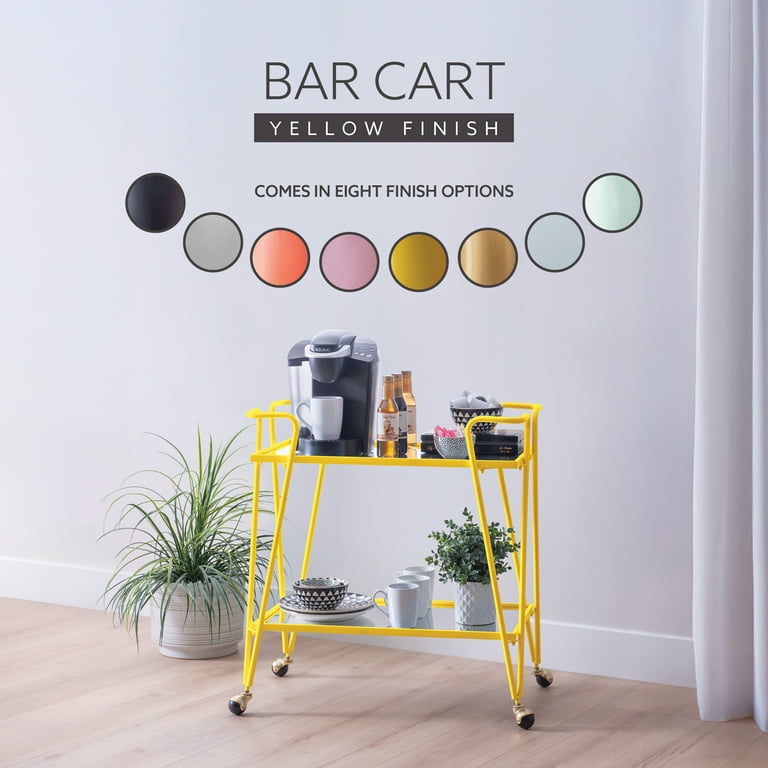 Linon Lawsonia 2-Tier Mid-Century Mobile Bar Cart with Mirrored