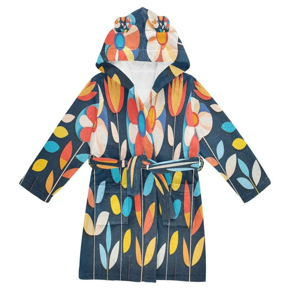 FORMRS Niños Bathrobe Unisex Hooded Robe Soft Plush Pajamas Sleepwear, Size 2-3T, Simple Floral