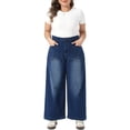thumbnail image 2 of Agnes Orinda Women's Plus Size Jeans Straight Wide Leg High Waisted Stretch Denim Jean Pants with Pockets 1X Blue, 2 of 6