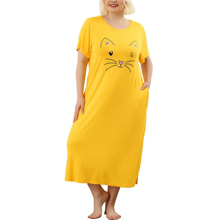 Women s Cat Print Short Sleeve Nightgown