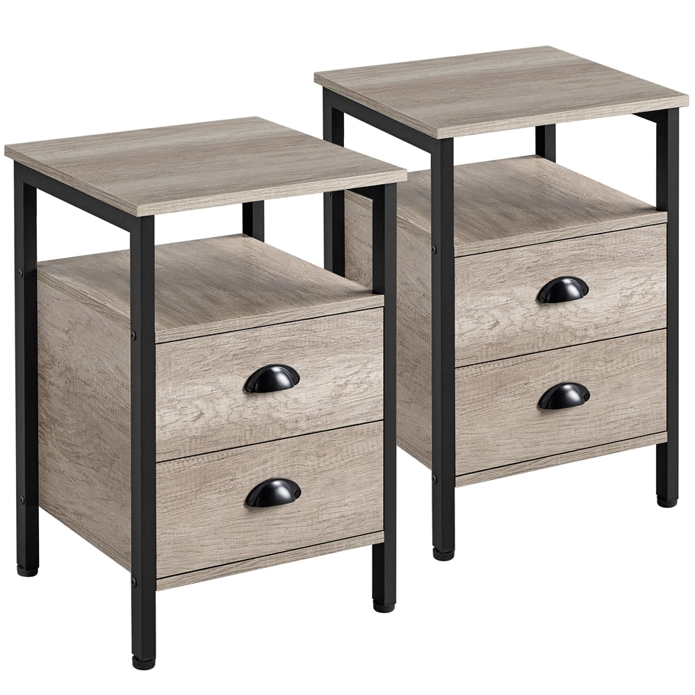 Yaheetech 2pcs Rustic Wooden End Table Side Table with 2 Drawers and