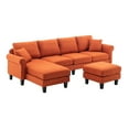 thumbnail image 5 of U-Shaped Sectional Sofa with Chaise & Ottoman, Convertible Futon Sofa Couch Set, Modern Linen Upholstered Accent Sofa Set with Padded Cusions for Living Room Apartment, Orange, 5 of 7