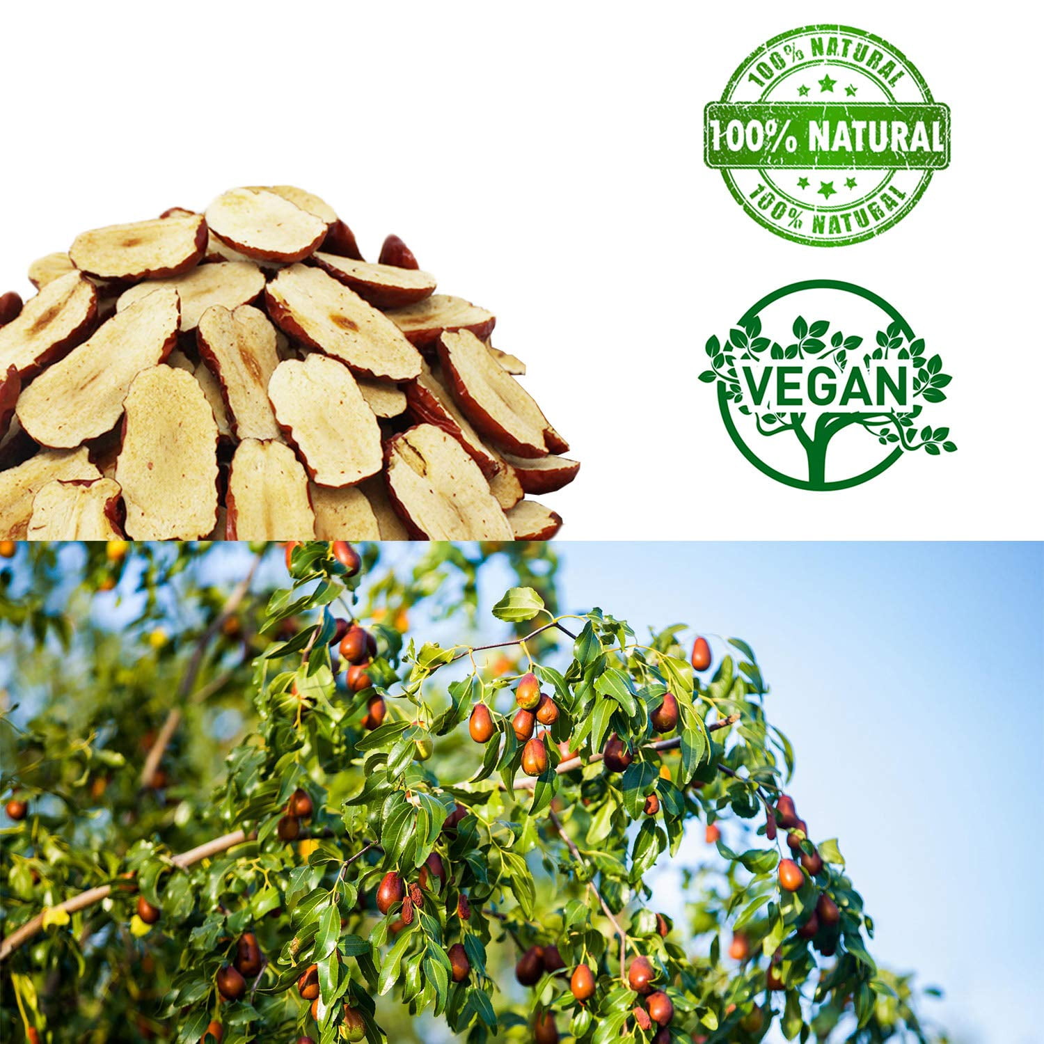 DABC OAK LAND Dried Jujube Dates slices High Nutrition and High Vitamin Red Jujube Dates Slice Snacks Dried Fruit Sweet Jujube Packed In USA 特级红枣片 (64Ounces)