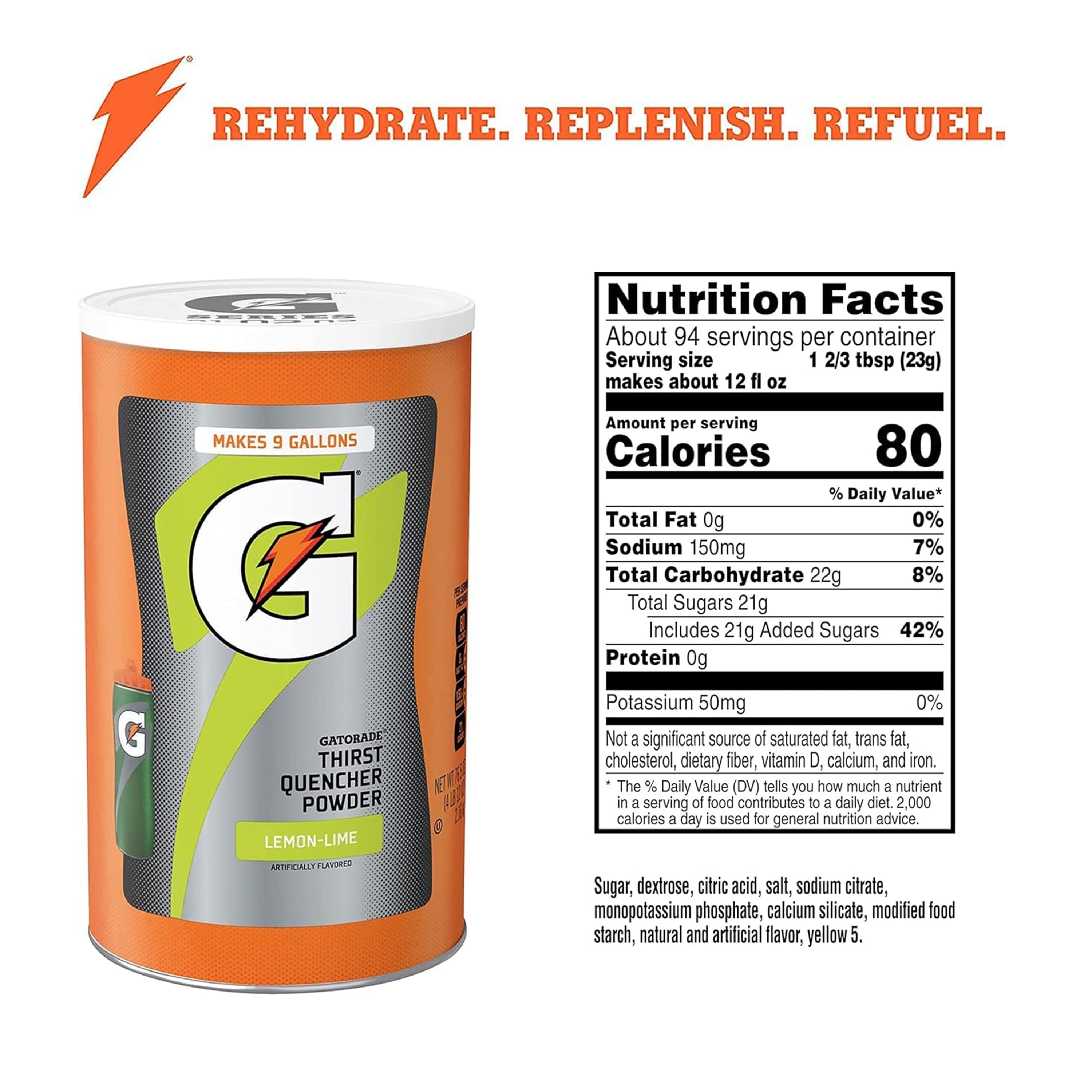 Gatorade Thirst Quencher Lemon Lime Sports Drink Mix Powder, 76.5 oz Canister