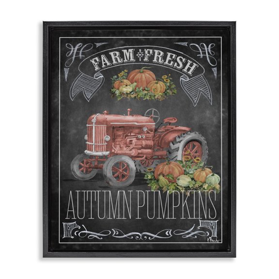 Stupell Industries Farmhouse Autumn Tractor Chalkboard Black Floating Frame Canvas Art, 17 x 21, by Paul Brent