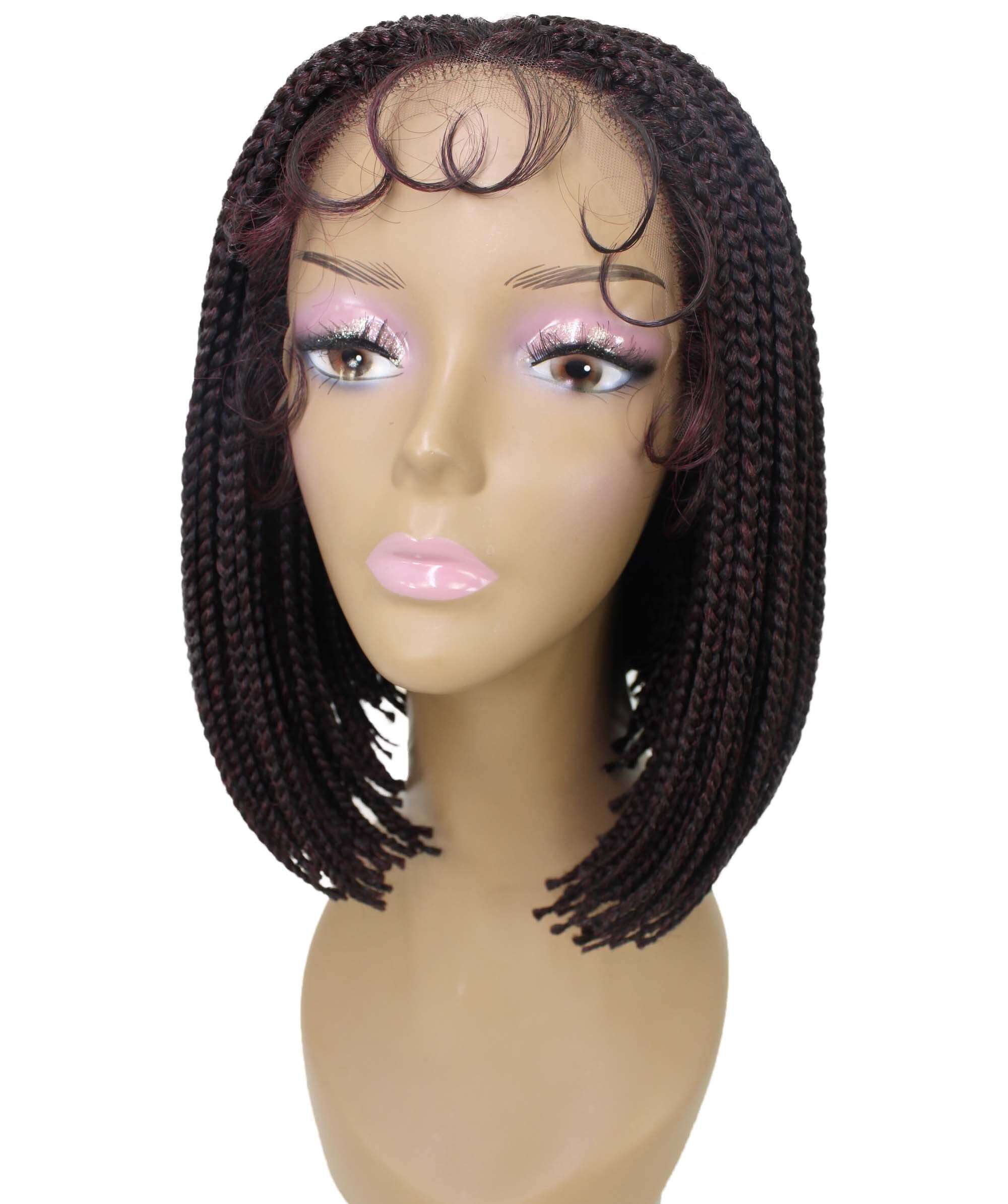 LUXLUXE Jayla Straight Braided 12 in Long Braided Wig, Beauty Heat Resistant Fiber,Deep Red and Black Blend