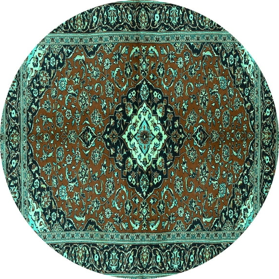 Ahgly Company Indoor Round Persian Turquoise Blue Traditional Area Rugs, 7' Round