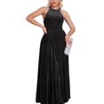 thumbnail image 1 of Vestido LALACAT de terciopelo con cuello halter, sin mangas, corte en A, maxi negro, 1 of 4