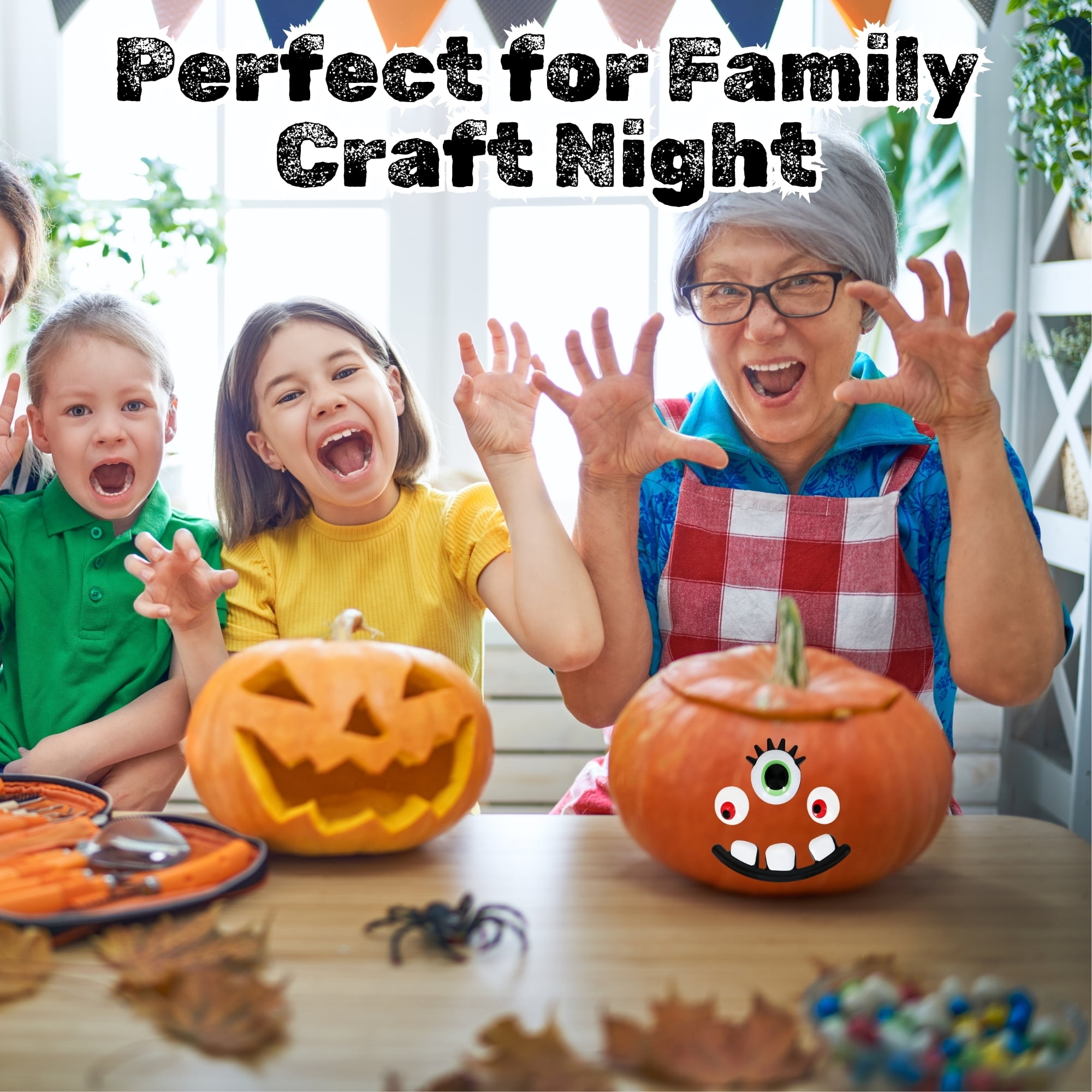 Halloween Pumpkin Decorating Kit 4-Pack, Monster Witch Bat Frankenstein No-Carve DIY Craft Set, Fall Party Spooky Decor with Snoep in Beperkte Oplage