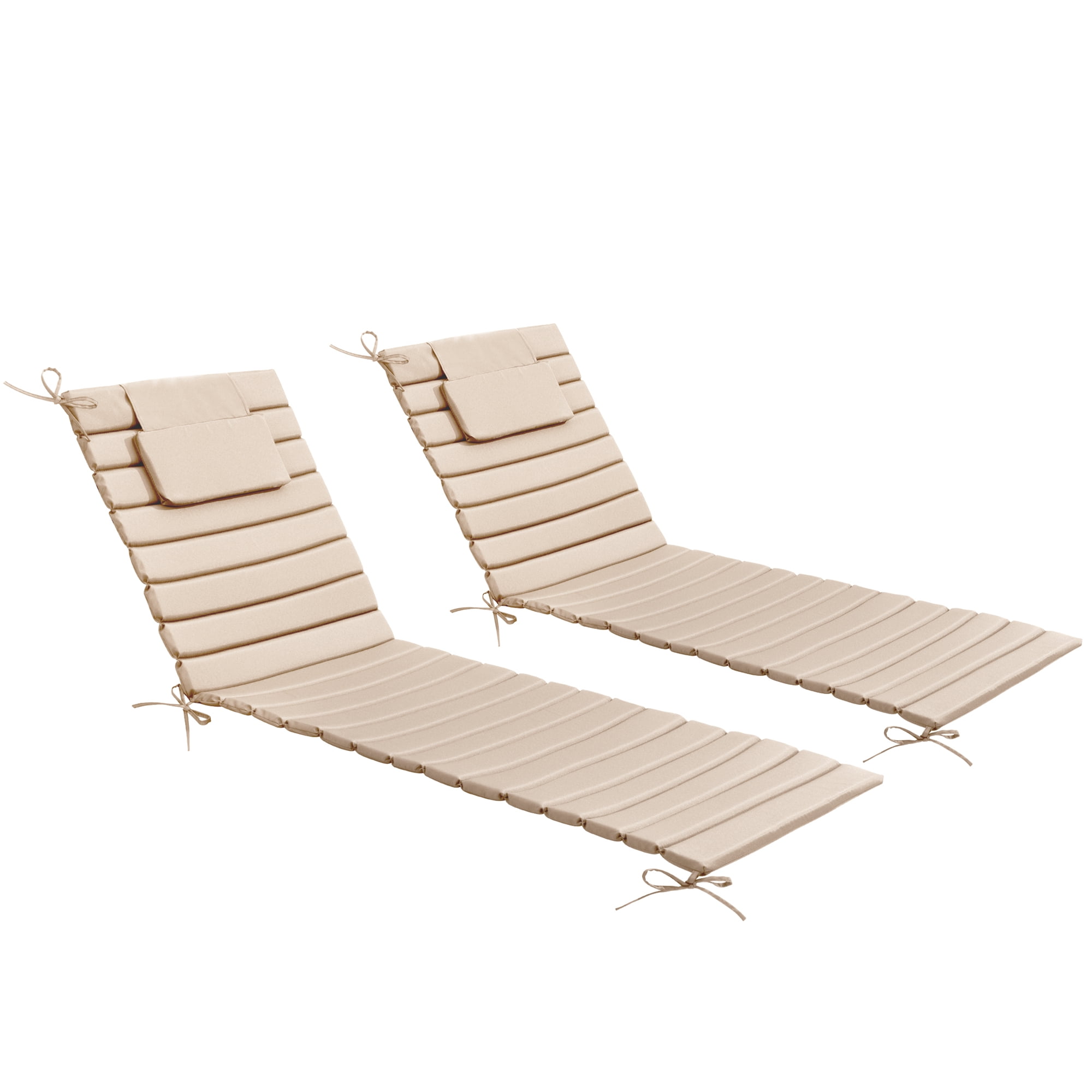 Pellebant Outdoor Set of 2 Chaise Lounge Cushions with Headrest for Patio Furniture,80"L x 26"W x 1"T Beige