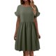 thumbnail image 1 of Vestido largo de lino liso con cuello redondo para mujer - Corte holgado, poliéster, elegante vestido informal de verano, 1 of 5
