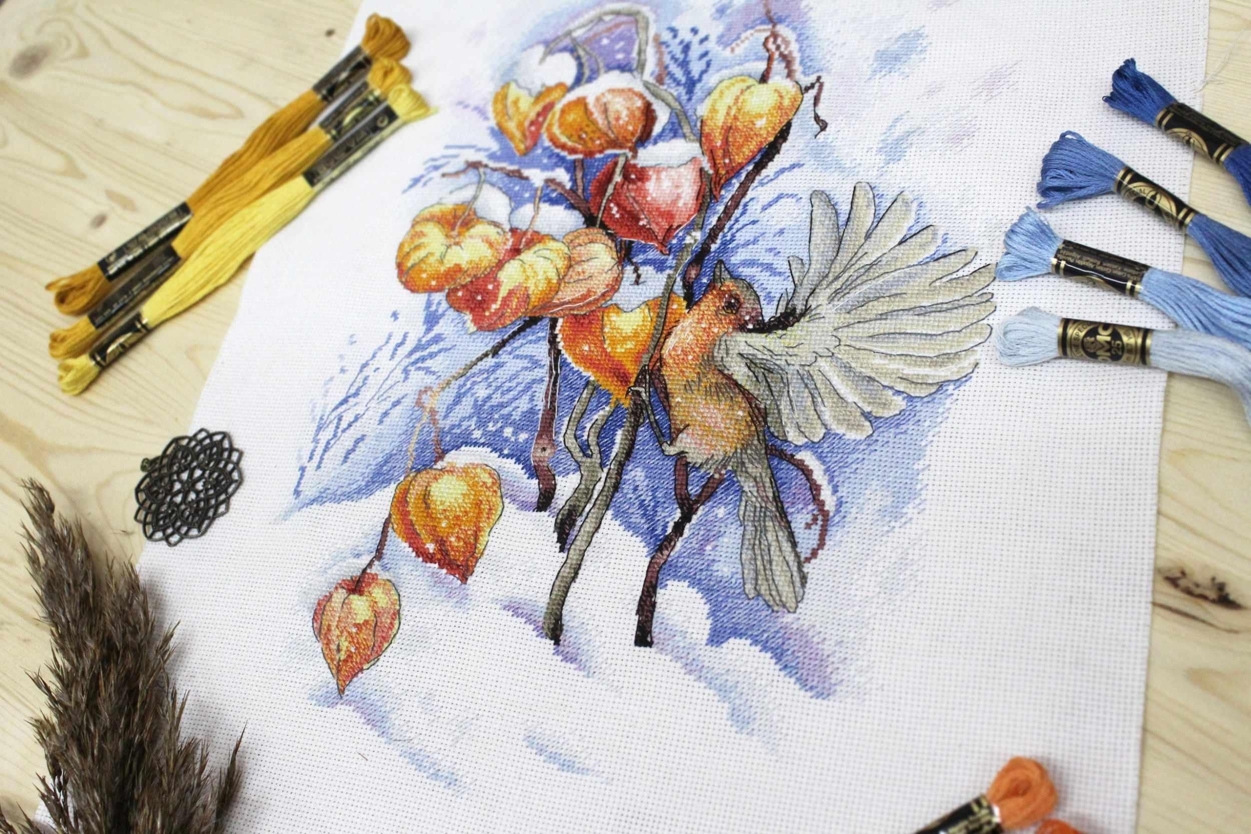 Counted Cross-Stitch Kit Flying Bird SNV-659 Needlework Nature Blue MP Studia
