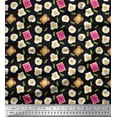 thumbnail image 1 of Soimoi Black Cotton Duck Fabric Omlet & Bread Slice Food Print Sewing Fabric Yard 56 Inch Wide, 1 of 3