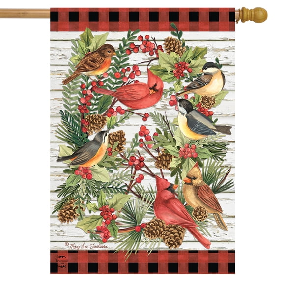 Briarwood Lane Winter Bird Wreath House Flag