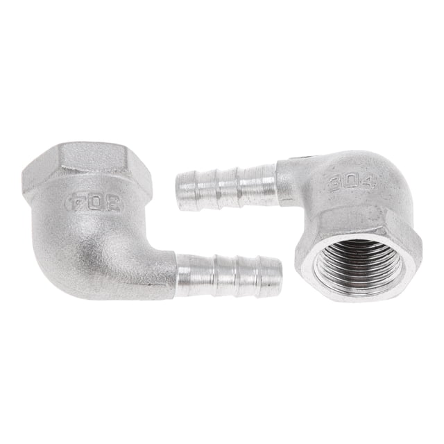Accesorios de manguera en forma de espina de acero inoxidable 304 Unique Bargains 5/16" OD 3/8" BSPT conector de codo de 90 grados para aire, agua, aceite, gas, combustible, 2 piezas tono plateado