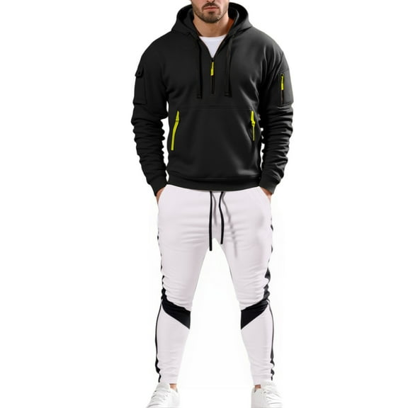 SGMVNU Hoodies for Men Sweatsuits Half Zip Sweatshirt Hoodie with Joggers Sweatpants Workout Wear Sweatsuits Athletic Outfits(Black, XL)