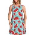 thumbnail image 1 of Vsdgher Robe d'Été Imprimé Melon D\'eau pour Femmes Décontractée Col en U Robe de Plage Sans Manches Robe Débardeur Ample avec Poche, 1 of 7