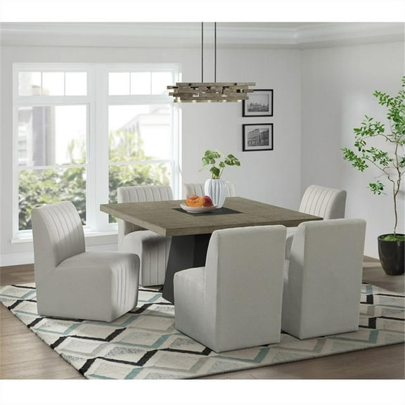 Pemberly Row Modern 7PC Standard Height Wood Dining Set in Gray