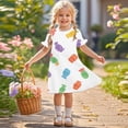 thumbnail image 2 of Zpanxa Robes d'Été pour Filles Décontractées à Manches Courtes Col Rond Imprimé Robe en Polyester Spandex Blanc 5 Ans, 2 of 7