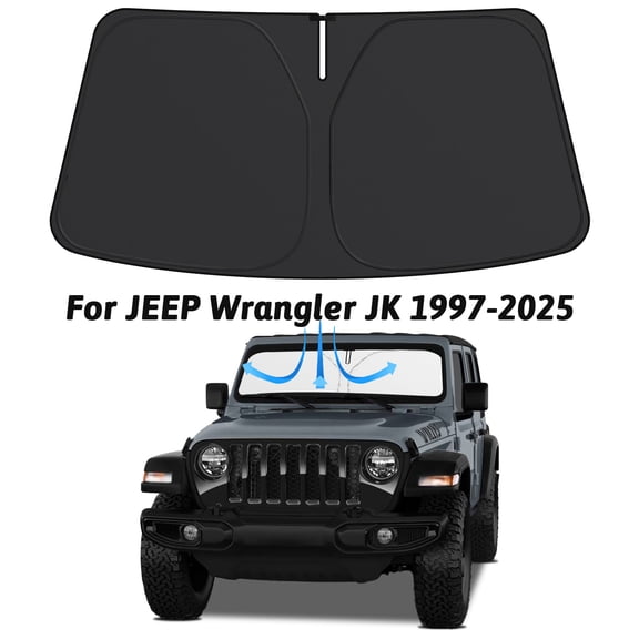 Windshield Sunshade For 1997-2025 for JEEP Wrangler JK - 2026 Upgrade Front Car Shades, Foldable Sun Shade Protector Fit 2018-2025 for JEEP for Wrangler JL JLU & Gladiator JT Accessories
