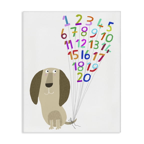 Stupell Industries Dog & Number Balloons Animals & Insects Painting Gallery Wrapped Canvas Art Print Wall Art, 16 x 20