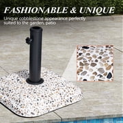 Crestlive Products Patio Umbrella Base 45lbs, Concrete with Cobblestone Decor Heavy Duty Square Stand for Deck Poolside Yard (Cobblestone)