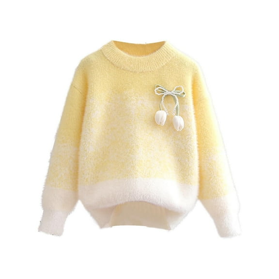 LIaqionyy Girls Sweater Cute Bow Knot Thick Pullover Crew Neck Sweaters Drop Shoulder Loose Pullover Tops