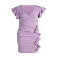 thumbnail image 4 of Women‘s Summer Close-fitting Sleeve Dress V Neck Swing Dress with Pockets Solid Color One-piece, 4 of 9