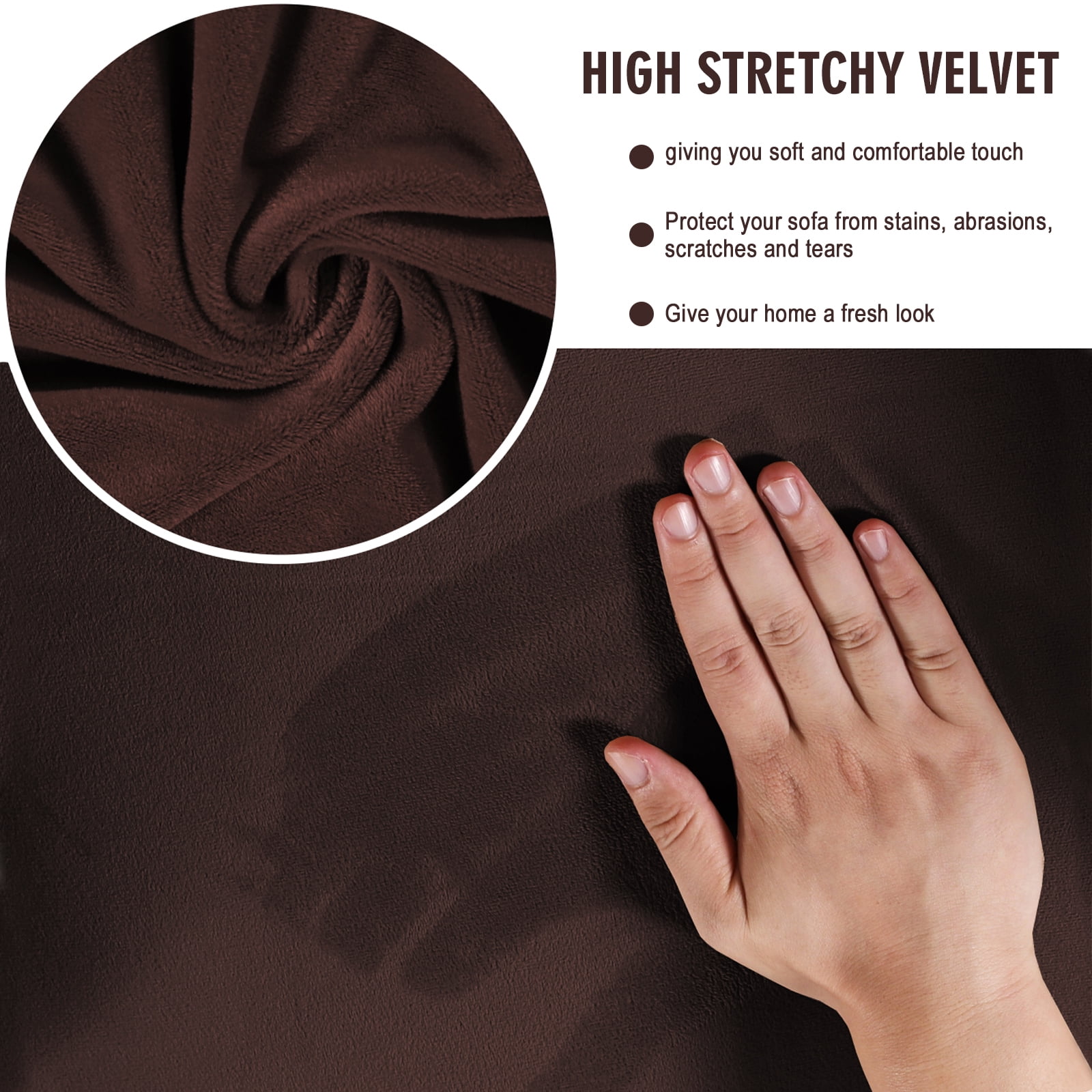 Topchances Stretch Non-Slip 4-Piece Polyester Velvet Sofa Slipcovers, Brown