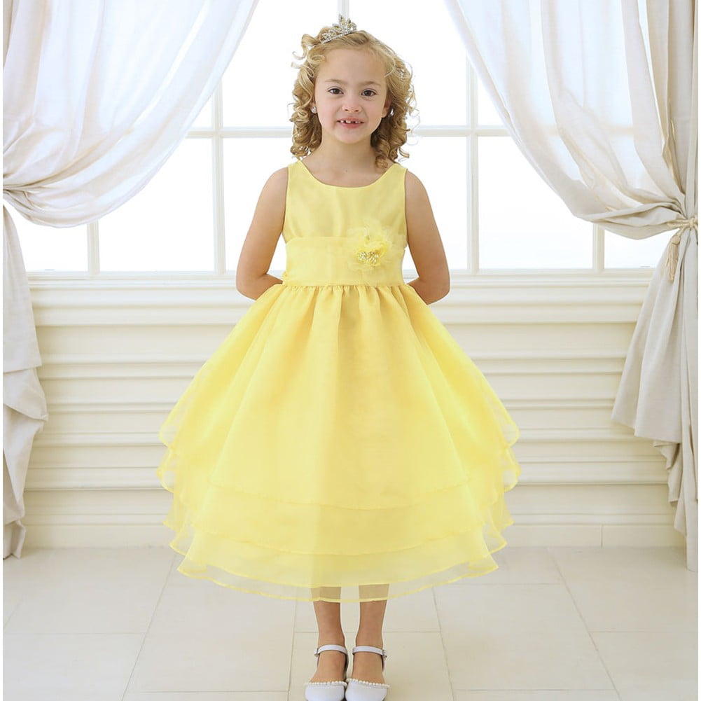 Sophias Style Little Girls Yellow Floral Sash Flower Girl Dress 2T
