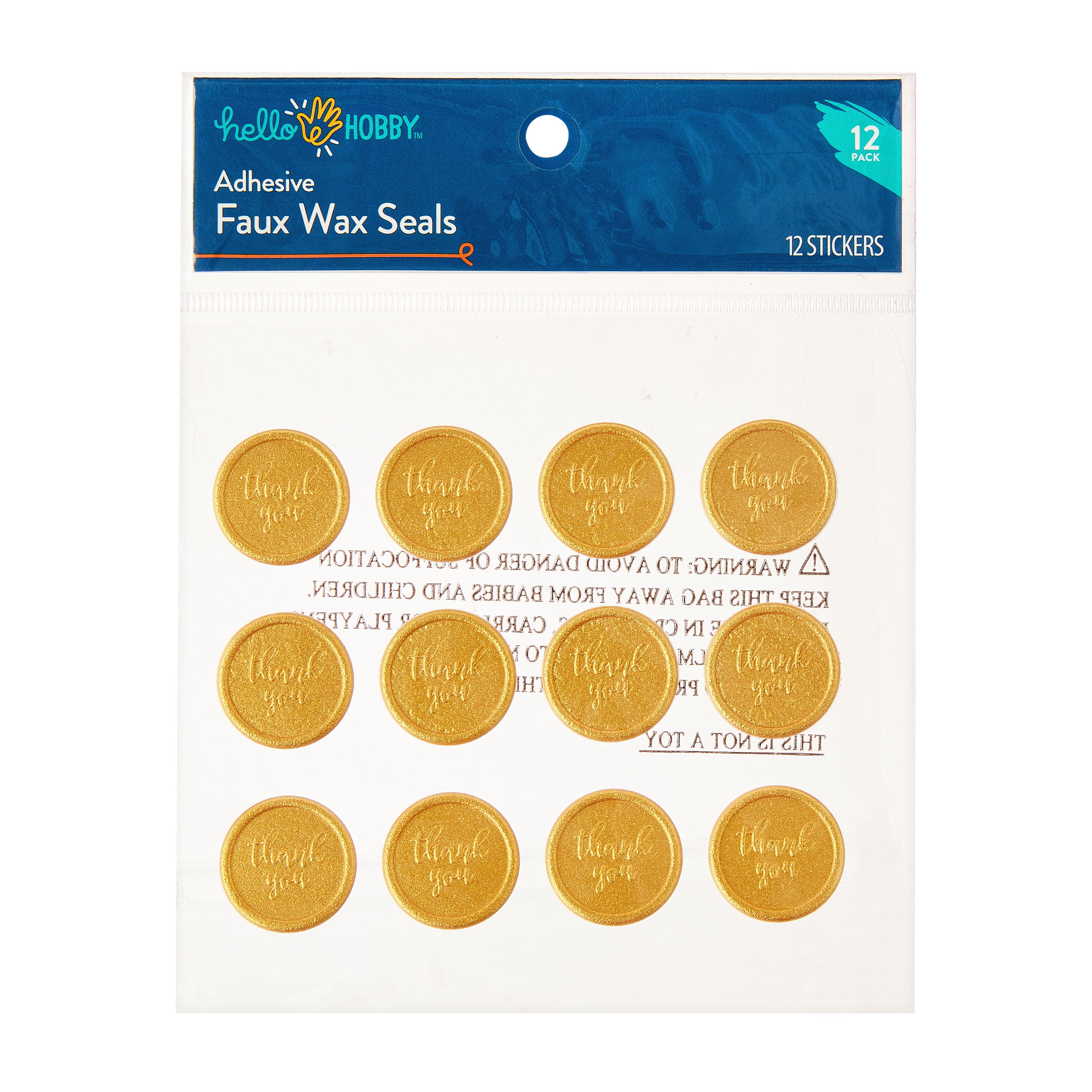 (4 pack) Hello Hobby Adhesive Faux Wax Seals Stickers, Gold, Thank You, 12 Count