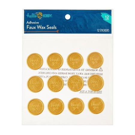 Hello Hobby Adhesive Faux Wax Seals Stickers, Gold, Thank You, 12 Count