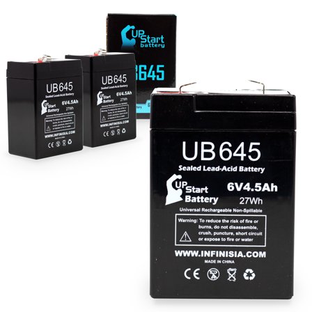 3x Pack - Compatible Lithonia PGX5 Battery - Replacement UB645 Universal Sealed Lead Acid Battery (6V, 4.5Ah, 4500mAh, F1 Terminal, AGM, SLA) - Includes 6 F1 to F2 Terminal Adapters
