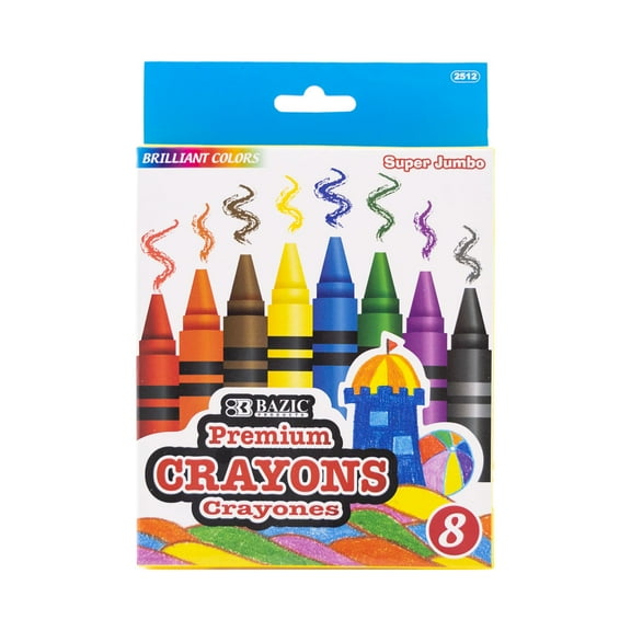 BAZIC 8 Color Premium Super Jumbo Crayons [2512]