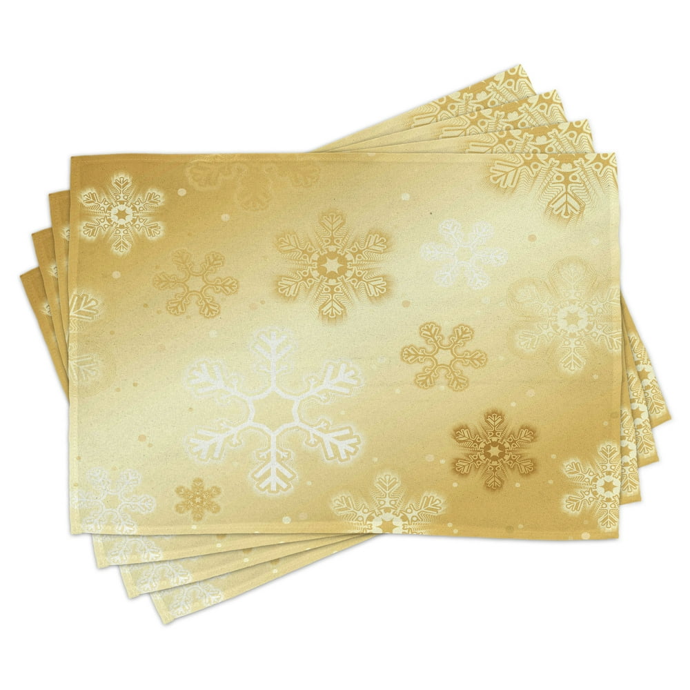 Christmas Placemats Set of 4 Snowflakes Pattern on Gold Color
