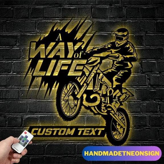 Handmadetneonsign Custom Motocross Biker Metal Wall Art LED Light - Personalized Dirt Bike Led Sign