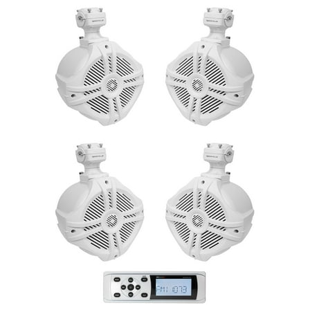 MB QUART MDR2.0W Marine Boat AM/FM Bluetooth Receiver (4) Swivel Tower Speakers